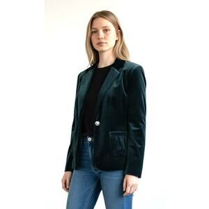 Banana Republic Crushed Velvet Teal Blazer Rhinestone Buttons Lined Size 0 EUC